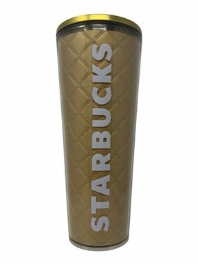Starbucks 2024 Holiday Metallic Gold Quilted Venti Cold Cup No Straw